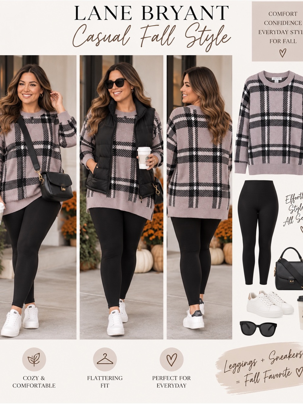 NWT Christian Siriano Plaid Crewneck Sweater - Beige, Black, Cream